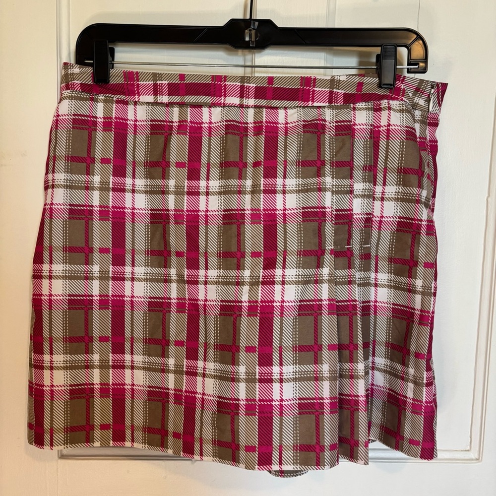 Izod Golf Skort Size 14 Pink Plaid Lined Sporty with pockets